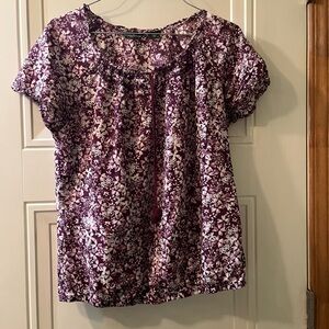 Eddie Bauer Purple Floral Short-Sleeve Peasant Blouse